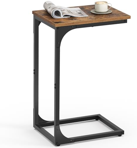 VASAGLE C-Shaped End Table, Small Side Table for Couch, Sofa Table with Metal Frame for Living Room, Bedroom, Bedside, Rustic Brown and Black