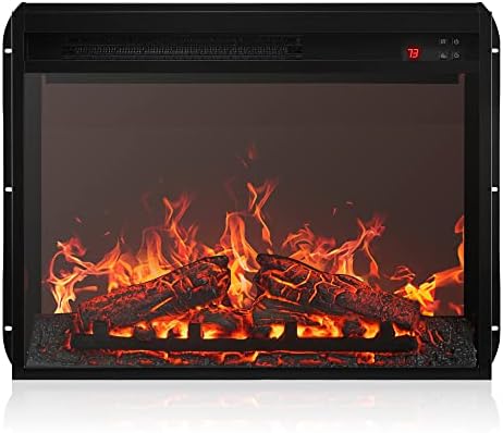 BELLEZE 23" Electric Fireplace Insert w/Fire Crackling Sound, Recessed Fireplace Heater with Remote Control, Indoor Fireplace Heater with Adjustable Brightness, Timer, Automatic Temperature Control