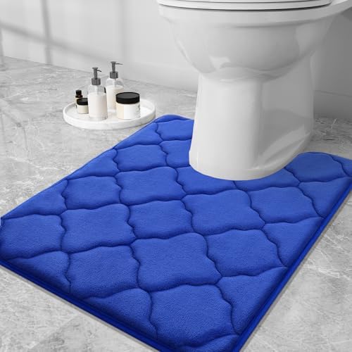 OLANLY Memory Foam Toilet Rugs U-Shaped 24x20, Ultra Soft and Absorbent Bathroom Rugs, Non-Slip, Comfortable, Machine Washable Contour Bath Mat for Toilet Base, Home Decor Accessories, Royal Blue