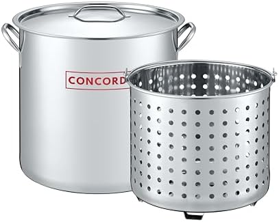 CONCORD 53 QT Stainless Steel Stock Pot w/Basket. Heavy Kettle. Cookware for Boiling