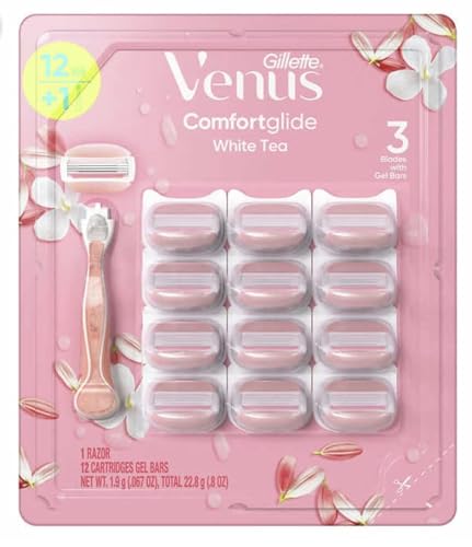 Venus Gillette 3 Razor Blade ComfortGlide White Tea with 12 Gel Cartridges