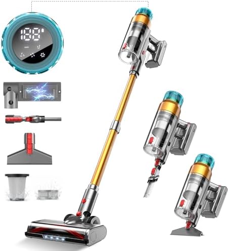 Cordless Vacuum Cleaner for Home 600W 55Kpa Upgraded Powerful Stick Vacuum Up to 70Mins, Anti-Tangle & Wall Mount Charging, 8 in 1 Lightweight Vacuum Cleaners for Home/Pet Hair/Carpets/Floors