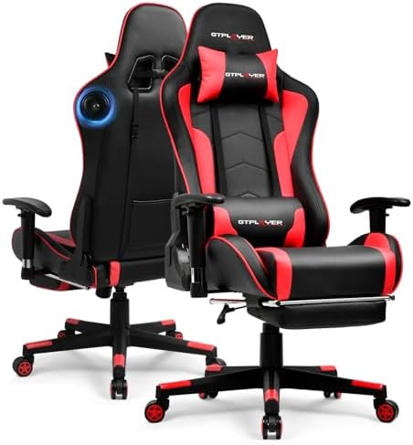 GTPLAYER Gaming Chair with Bluetooth Speakers, Adjustable Backrest and Height, 3D Armrests, Footrest, Ergonomic Computer Chair for Gamers (Brick Red)