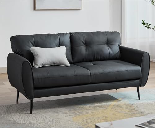 TYBOATLE Sofa Couch 61" Small Loveseat Couches for Living Room, Black Faux Leather Couch Mid Century Modern Tufted Mini Sofa Comfy Office 2 Seat Settee Love Seat Couches for Small Spaces Bedroom