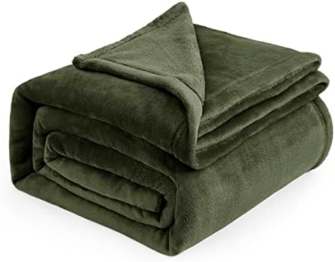 Bedsure Fleece Blanket Queen Blanket Olive Green - Bed Blanket Soft Lightweight Plush Fuzzy Cozy Luxury Microfiber, 90x90 inches