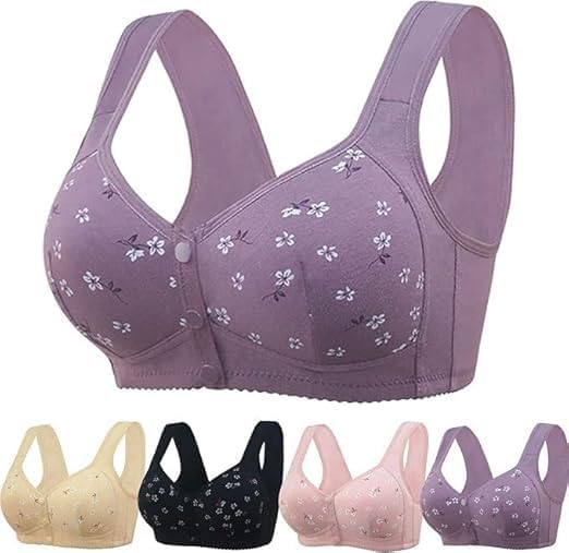 2025 New Daisy Bras for Women, Upgrade Front Closure Full Coverage Cotton Underwear Push Up Gathering Vest Type Bra