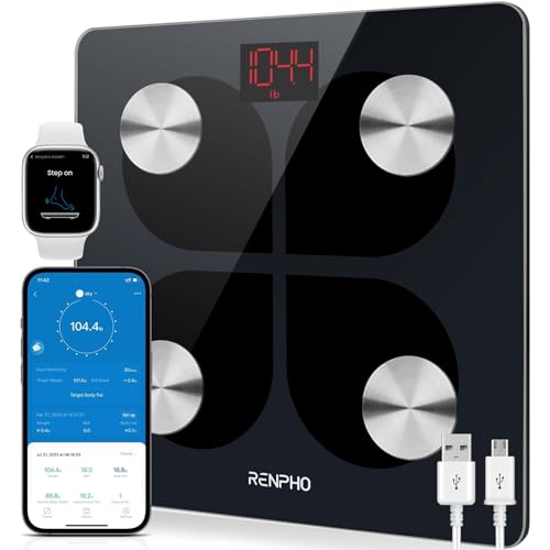 RENPHO Rechargeable Smart Scale, Digital Weight Scale for Body Weight, Bathroom Scale with BMI and Body Fat, FSA HSA Eligible, Body Composition Monitor with Smartphone App, 396 lbs, Elis 1GET 20% OFF STOREWIDE!