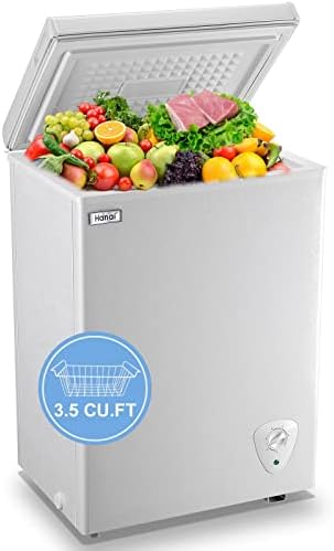 Chest Freezer Small Deep Freezer 3.5 Cu.Ft Mini White Free-Standing Top Door Freezer Adjustable 7 Thermostat and Removable Basket Open Deep Freezer Energy Saving Apartment Kitchen Business