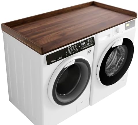 Kaboon Washer Dryer Countertop, Melamine Countertop with Edge Rails - 27.5" Depth x 54" Width Laundry Room Organization, Dark Walnut
