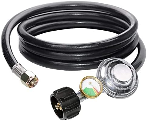 6 Feet Propane Regulator Hose with Propane Tank Gauge Universal Grill Regulator Replacement Parts, QCC1 Hose and Regulator for Most LP Gas Grill, Heater and Fire Pit Table, 3/8" Female Flare Nut