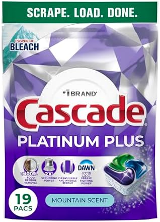 Cascade Platinum Plus Dishwasher Pods, Dishwasher Detergent, Dish Detergent Soap, Mountain, 19 Count