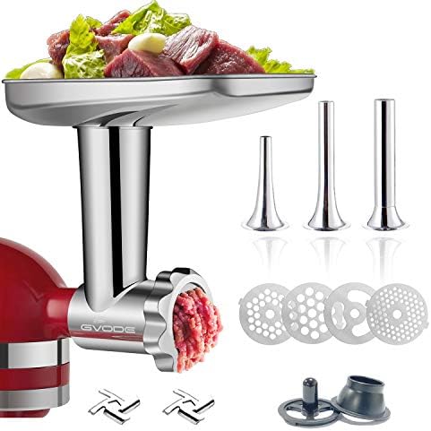 Stainless Steel Meat Grinder Attachment for KitchenAid Stand Mixer,Meat Grinder for KitchenAid Mixer Includes 3 Sausage Stuffer Dishwasher Safe Attachment by Gvode