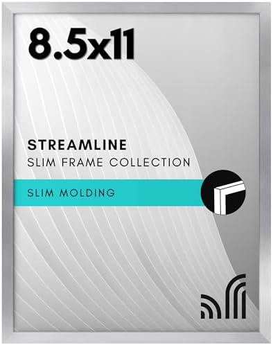 Americanflat 8.5x11 Picture Frame with Shatter-Resistant Glass - Streamline Collection - Thin Border Photo Frame for Wall and Tabletop Display - Hanging Hardware and Easel Back Included - Silver