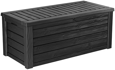 Keter Outdoor Storage Deck Box, 150 Gallon Resin Patio Bin & Bench, Solid, Dark Grey