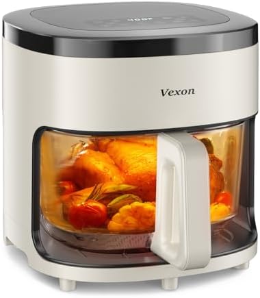 6-IN-1 Glass Air Fryer,4.5QT Air Fryer with Viewing Glass Pot, Air Fry, Roast, Reheat, Dehydrate, Air Crisp Technology,Nonstick & Dishwasher Safe Basket,97% Less Oil,Features Digital Timer