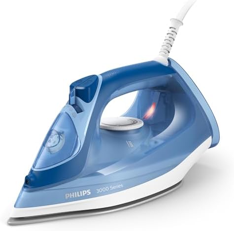 Philips Steam Iron 3000 Series DST3031/20-2,400 W, Constant Steam Output of 40 g/min, 180 g Steam Burst, Ceramic Ironing Sole, Vertical Steam, Blue