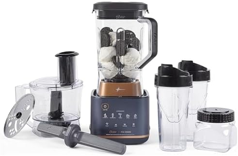 Oster Pro Series Kitchen System with XL 9-Cup Tritan Jar, Food Processor, 2 Blend-n-Go Cups, Mini Jar and Tamper Tool, Dark Blue