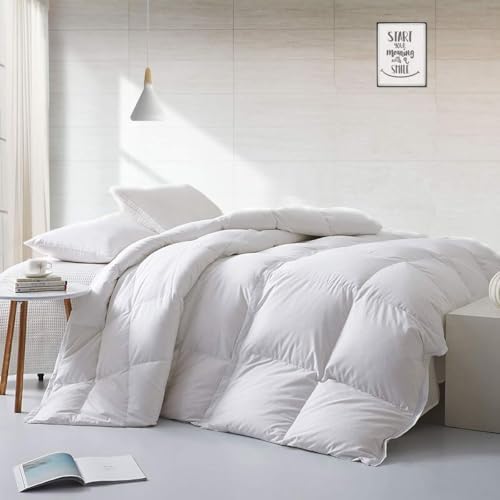 APSMILE Lightweight King Size Down Feather Fibers Comforter, Fluffy Duvet Insert for Warm/Hot Sleepers - Ultra-Soft High Fill-Power Hotel Collection Comforter, 39 Oz Duvet Blanket(White, 106"x90")