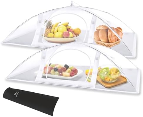 Anpro Mesh Food Cover Set - 2 Extra Large (40in X 24 In) Food Covers for Outdoors Mesh Screen,Pop-Up Mesh Food Covers Tent Umbrella for Outdoors,Reusable Collapsible Food Tents,w/Bottom Cloth