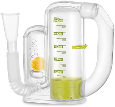 Incentive Spirometer Adult, Breathing Exercise Device for Lungs, 5000ml Capacity, Made with Medical-Grade Shatterproof PC Material, Easy-to-Read Scale, Airflow Indicator for Controlled Breathing