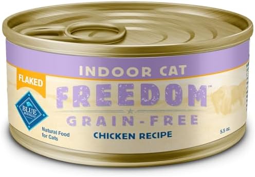 Blue Buffalo Freedom Grain-Free Adult Wet Cat Food, Complete & Balanced Nutrition for Indoor Cats, Made with Natural Ingredients, Flaked Chicken Recipe, 5.5-oz Cans,(24 Count)