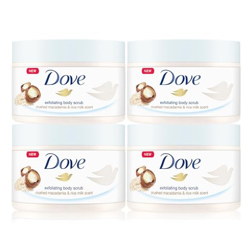 Dove Body Scrub with Crushed Macadamia and Rice Milk, 4month supply (4 x 225 ml)