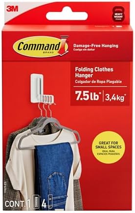 Command Folding Clothes Hanger, Holds up to 5 Hangers 7.5 lb, 1.5lbs per Rung, 1 Hook with 5 Rungs, 4 Strips, Closet Organizer, Home Organization