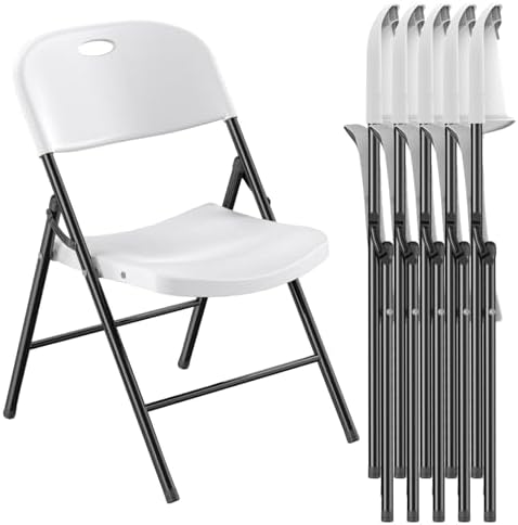 Nazhura 350 Weight Limit Heavy Duty Plastic Folding Chair with Reinfoced Steel Frame for Indoor and Outdoor, Wedding, Party, Restaurant, Meeting Room, Patio and Garden (White, 6 Pack)