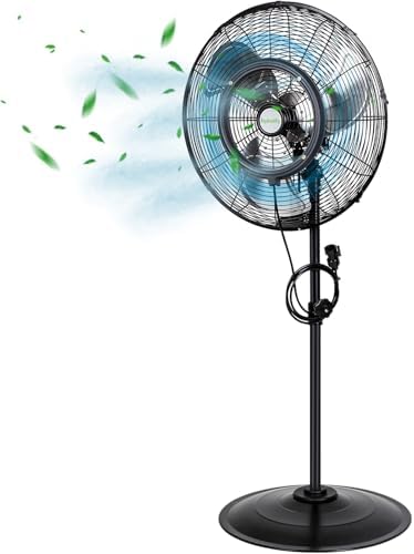 hykolity 20" Outdoor Pedestal Misting Fan, 3-Speed High-Velocity Oscillating Misting Fans, Waterproof Tilting Floor Fan with Mist for Outdoor, Patio, UL Listed