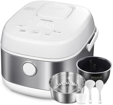 TOSHIBA Induction Heating Rice Cooker - Low Carb, Low Sugar, Digital Steamer, 5.5 Cups (Uncooked), 8 Cooking Functions, 24H Timer & Auto Keep Warm, Silvery white