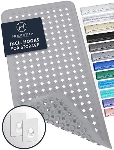 homerella® Bath Mat for Tub Non Slip Mold Resistant 35x16 - Shower Mat Non Slip Anti Mold - Bath Tub Mat Suction Cups incl. Hooks for Drying - Bathtub Mat Non Slip - ANI Slip Shower Mat Inside Tub