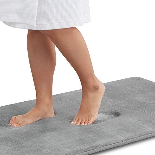 Genteele Memory Foam Bath Mat Non Slip Absorbent Super Cozy Velvet Bathroom Rug Carpet (22 inches X 36 inches, Grey)
