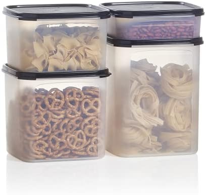 Tupperware Brand Modular Mates Squares Set - 4 Dry Food Storage Containers with Lids (5 Cup, 11 Cup, 17 Cup & 23 Cup Sizes) - Airtight, Dishwasher Safe & BPA Free