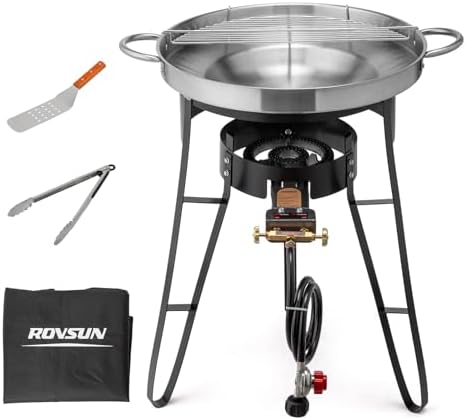 ROVSUN 23" Concave Comal Set with 80,000BTU Propane Stove, Stainless Steel Discada Disc Cooker with Burner Stand for Backyard & Outdoor Cooking, Taco Para Cocinar Carnitas Tortillas Stir Fry Wok