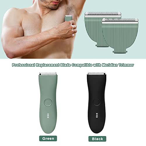 Audoc 3PCS Replacement Blades for Meridian Trimmer,Hygienic Ceramic Hair Replacement Blades for Meridian Body Trimmer (Onyx & Sage),Green