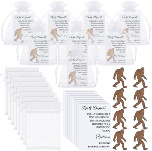 8 Set Lucky Bigfoot Pocket Hug Token Bigfoot Wood Pocket Hug Token with Inspirational Cards and Organza Bags Christmas Sasquatch Lovers Exchange Gift for Employee Coworker Friend