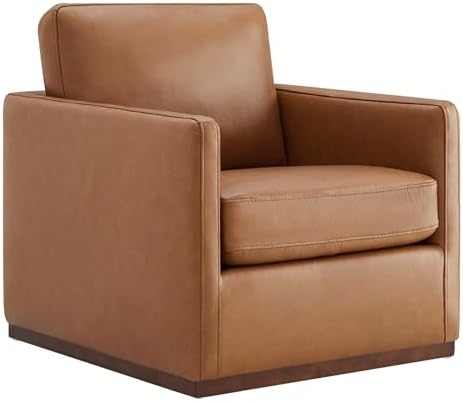 CHITA Genuine Leather Swivel Accent Chair, FSC Certified Mid Century Modern Arm Chair for Living Room and Bedroom, Fully Assembled, Saddle