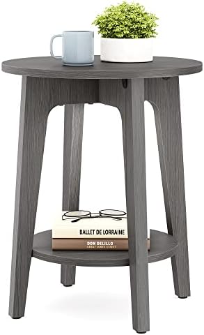 VASAGLE Side Table, Small Round End Table with Lower Shelf, Nightstand for Small Spaces, Living Room, Bedroom, Smoky Gray ULET283T68