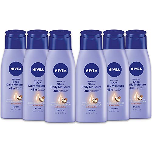 NIVEA Shea Nourish Body Lotion, Dry Skin Lotion with Shea Butter, Pack of 6, 2.5 Fl Oz Travel Size Toiletries