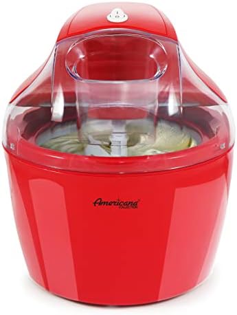Americana EIM-1400R 1.5 Qt Freezer Bowl Automatic Easy Homemade Electric Ice Cream Maker, Ingredient Chute, On/Off Switch, No Salt Needed, Creamy Ice Cream, Gelato, Frozen Yogurt, Sorbet, Recipe Book