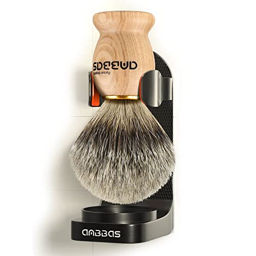 Anbbas Badger Hair Shaving Brush with Wall Mounted Brush Holder Stand for Traditional Shaving