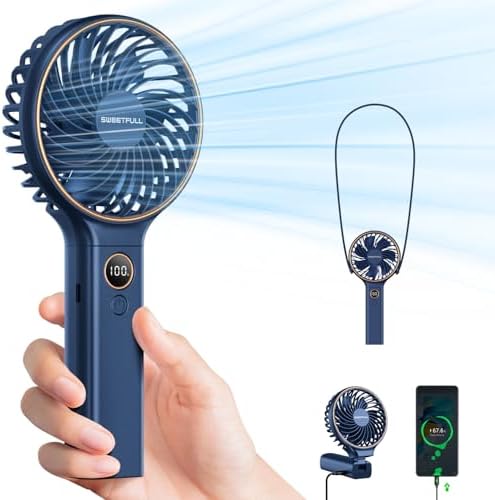 SWEETFULL Handheld Fan,5000mAh Portable Fan Mini fan Small Personal Fan with Backup Power,Desk Fan Hand Held Fan Rechargeable Battery Operated Cooling Electric Fan for Women Girl Travel Office