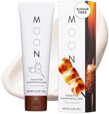 MOON Toasted Marshmallow Toothpaste - Stain Removal Teeth Whitening Toothpaste for Adults & Children- with Mica - Sweet Vanilla Marshmallow Flavor - Sugar-Free (4.2 Ounce)