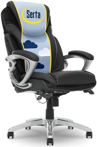 Serta Bryce Executive Office Chair, Ergonomic Computer DeskChairs with Patented AIR Lumbar Support, Comfy Body Pillows, Height Adjustable, Swivel Base with Wheels, Bonded Leather, Black