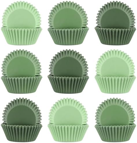 600 Pack Sage Green Cupcake Liners Dark Green Light Green Baking Cups Gradient Green Muffin Liners for Cupcake Wrappers Wedding Bridal Baby Shower Birthday Party