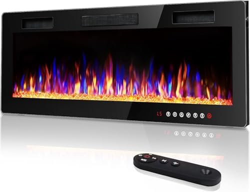 Vitesse 60 inch Ultra-Thin Electric Fireplace in-Wall Recessed and Wall Mounted Fireplace Heater,Linear Fireplace with Multicolor Flame,Timer,Low Noise,750/1500W,Touch Screen & Remote Control(60’’)