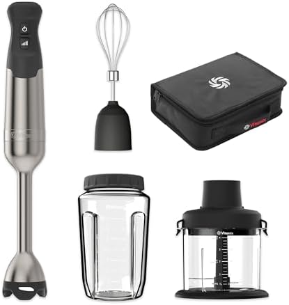 Vitamix 5-Speed Immersion Blender 5-Piece Bundle, 625-Watt Motor, One-Handed Operation, 5 ft cord, includes Mini-Chopper, Blending Jar, Whisk Attachment & Storage Case, Stainless Steel/Black