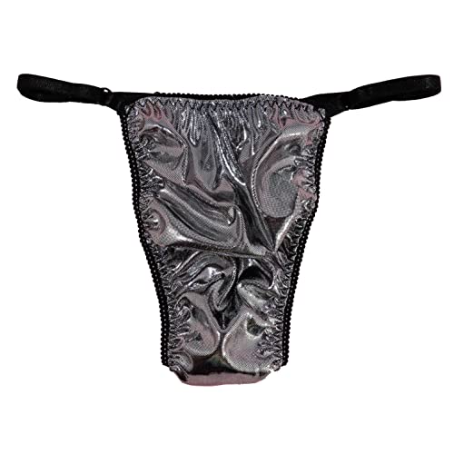 Ania's Poison Sissy Thong Panties Silver Foil Shiny Sparkle Triangle T-thong Adjustable Men's Thong Panties