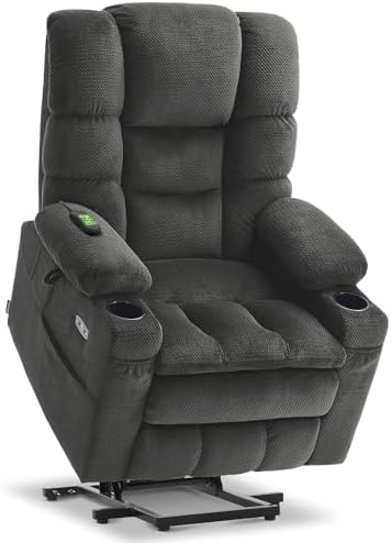 MCombo Large Triple Motor Power Lift Recliner Chair with Massage and Dual Heating, Adjustable Headrest for Tall Elderly People, Fabric 7634 (Grey, Large)