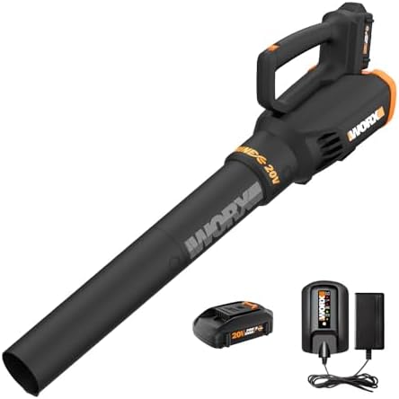 WORX 20V Cordless Leaf Blower WG547, Electric Blower, Powerful Turbine Fan Technology, 2-Speed Control, for One-Hand Operation, PowerShare – 1pc 2.0 Ah Battery and 1pc 0.4 A Charger Included